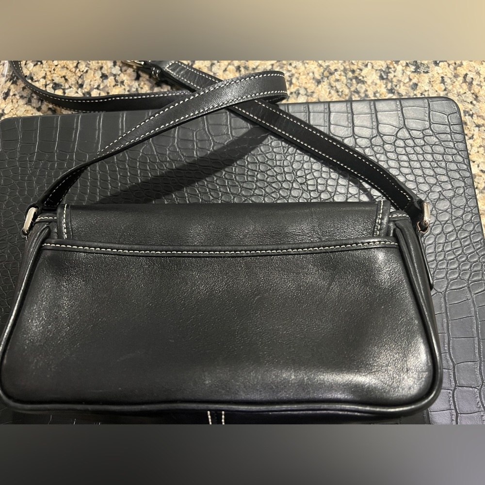 Coach Black Bleecker Leather crossbody body bag w/ Silver Accents/snap closure - Picture 3 of 5